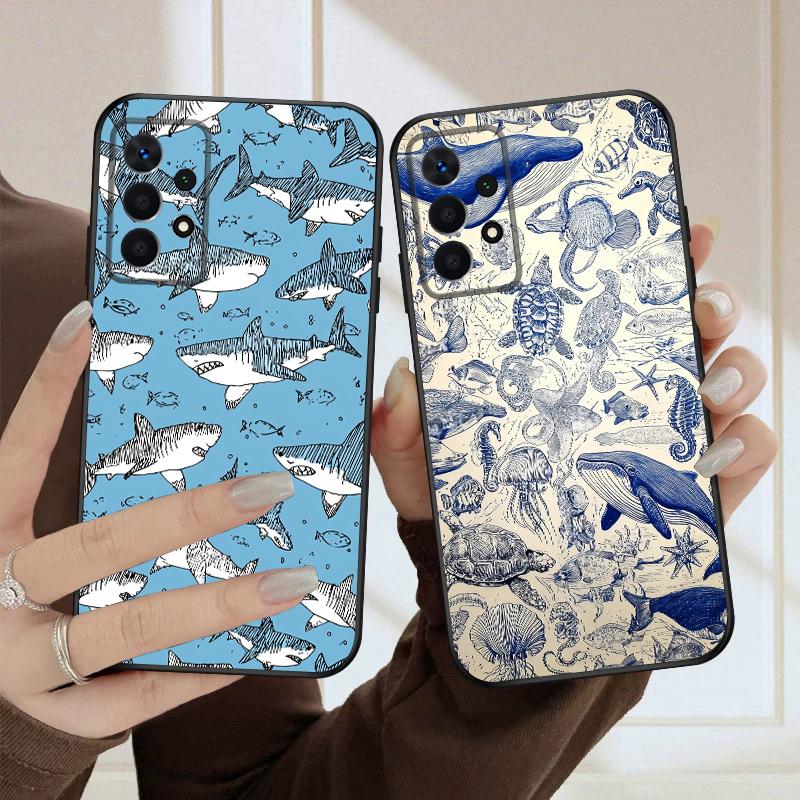 Мультяшная синяя акула для Samsung A03 Core A 04 05 06 12 14 15 16 22 23 Galaxy A25 26 4G 34 35 52 53 56 71 73 90 5G мягкий чехол для телефона