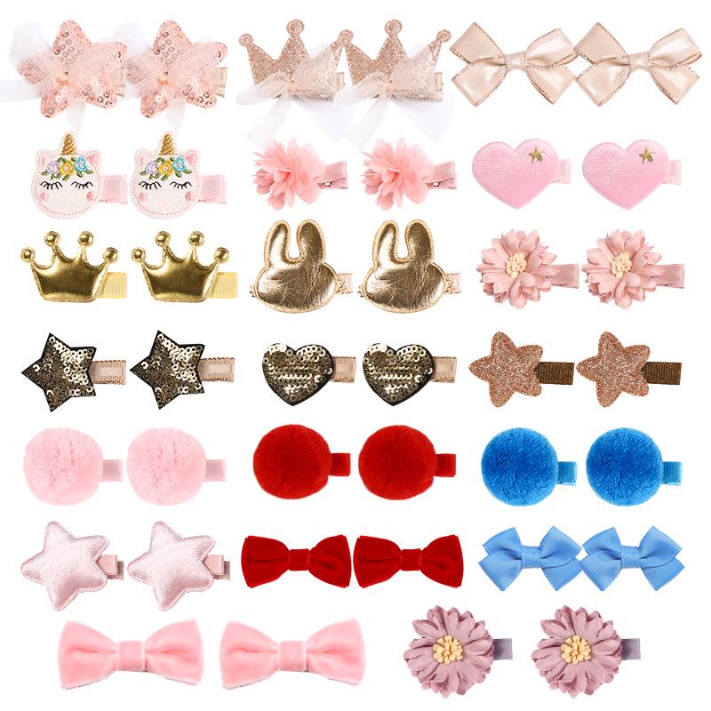Набор из 40 заколок для волос для девочек: Дизайны «Зайчик», «Корона», «Звезда», «Сердце» и «Бантик» из ПУ кожи и хлопка.