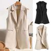 Women Summer Suit Vest Lapel Sleeveless Pockets Design Single Button Waistcoat Slim Fit Solid Color Work Office Style Vest Coat