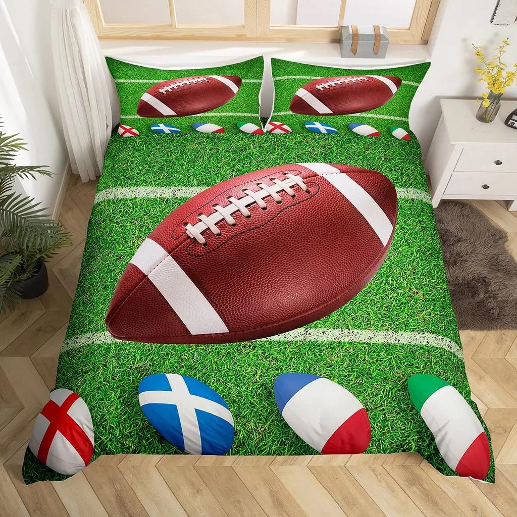 American Football Duvet Cover Set Full Size Sports Games Bedding Set Soccer Rugby Field Comforter Cover for Boys Quilt Cover Set