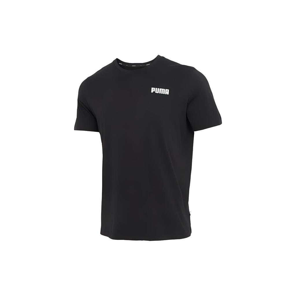 Puma Сплошной цвет пуловер с круглым вырезом, повседневная дышащая футболка с короткими рукавами, топы унисекс, черный 845677-01