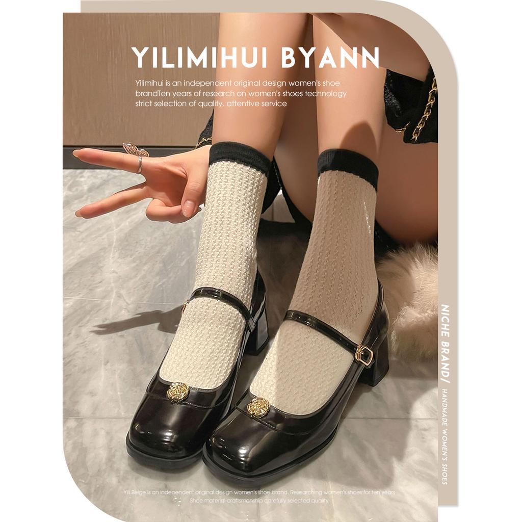 Sheepskin~ French Square Head Retro French Thick Heel Women's Autumn and Winter Skirt 2025 New Shallow Mouth Mary Jane Single Shoes