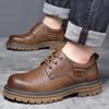 Round Toe Men's Leather Shoes High Quality Casual and Versatile Style Party Outdoor Casual Business Thick Soled Men's Shoes