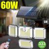 60W Solar Lights Outdoor 333 LED Wall Lamp with Adjustable Heads Security LED Flood Light IP65 Waterproof with 3 Working Modes
