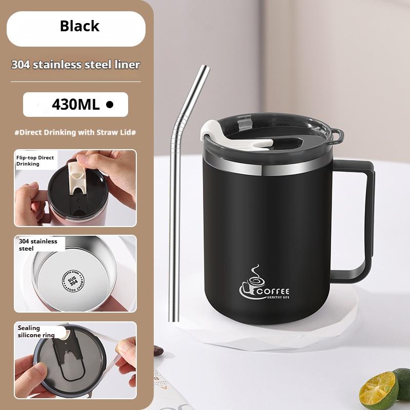 430ML Stainless Steel Coffee Cup with Lid Double Layer Insulated Cup Leak-proof Drinking Cup Thermal Bottlle Milk Coffee Mug