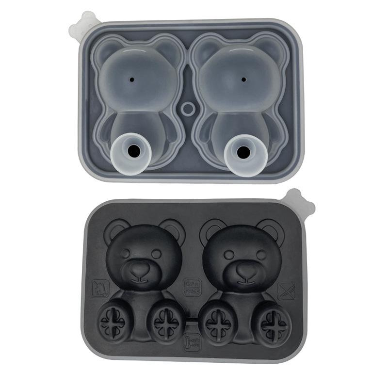4-Cavity Little Bear Silicone Ice Cube Tray - Easy Release for Beverages & Tea