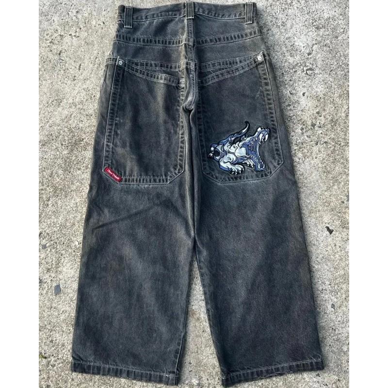 Mens Y2K Harajuku Loose Fit Denim Jeans Wide Leg Straight Cut Retro Hip Hop Streetwear