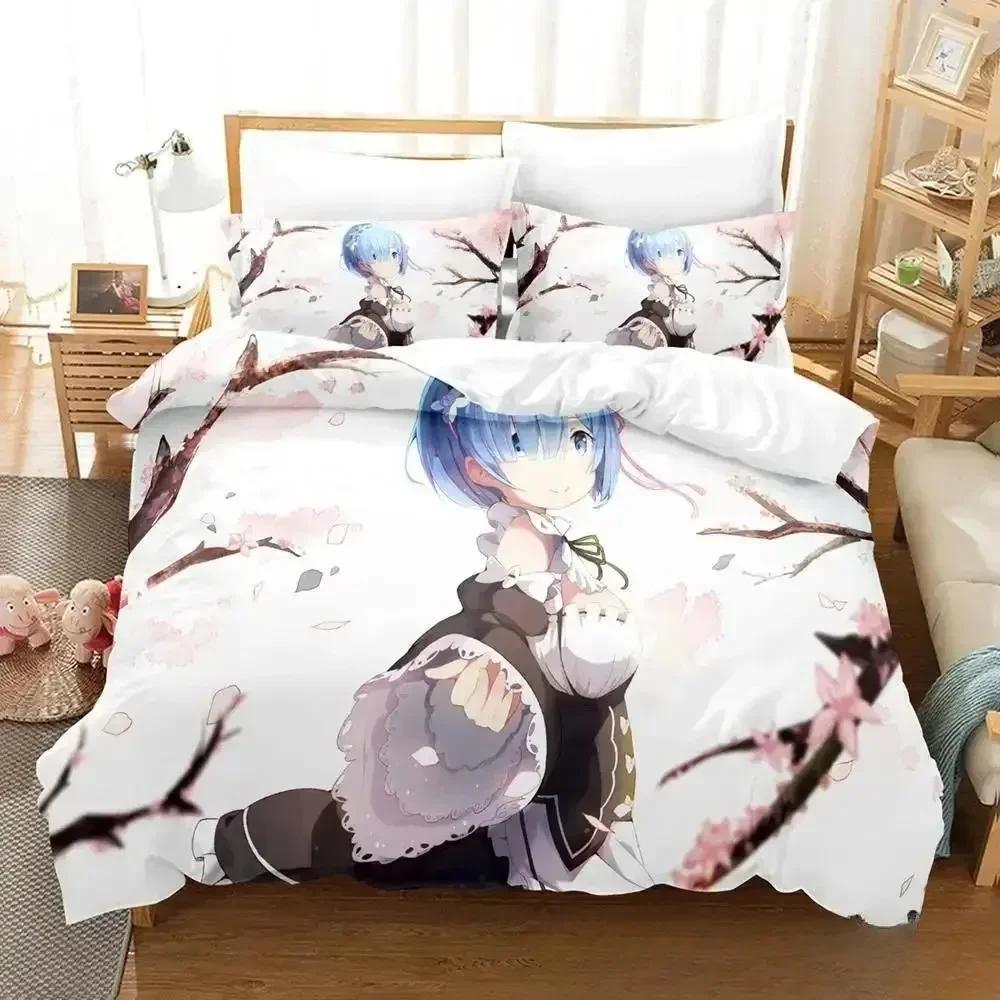 Comforter 3D Anime Re Zero Rem Ram Emilia Bedding Set Bed Set Comforter King Queen Size Boys Adult
