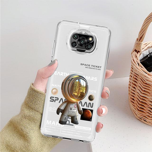 Прозрачный чехол с изображением астронавта из мультфильма для Xiaomi Mi Poco X3 NFC M3 Pro F3 F1 11 Lite 12 Redmi Note 10 9S 8 7 9, мягкий чехол для телефона