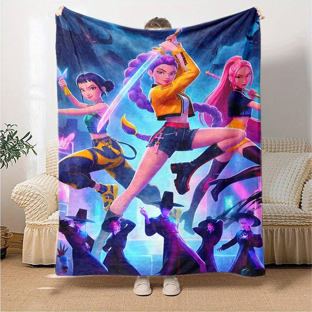 K?Pop Demon Hunters Show Cozy Blanket Ultra-Soft Perfect for Sofa Couch Office Bed Picnics Four Seasons Universal Modern Gift