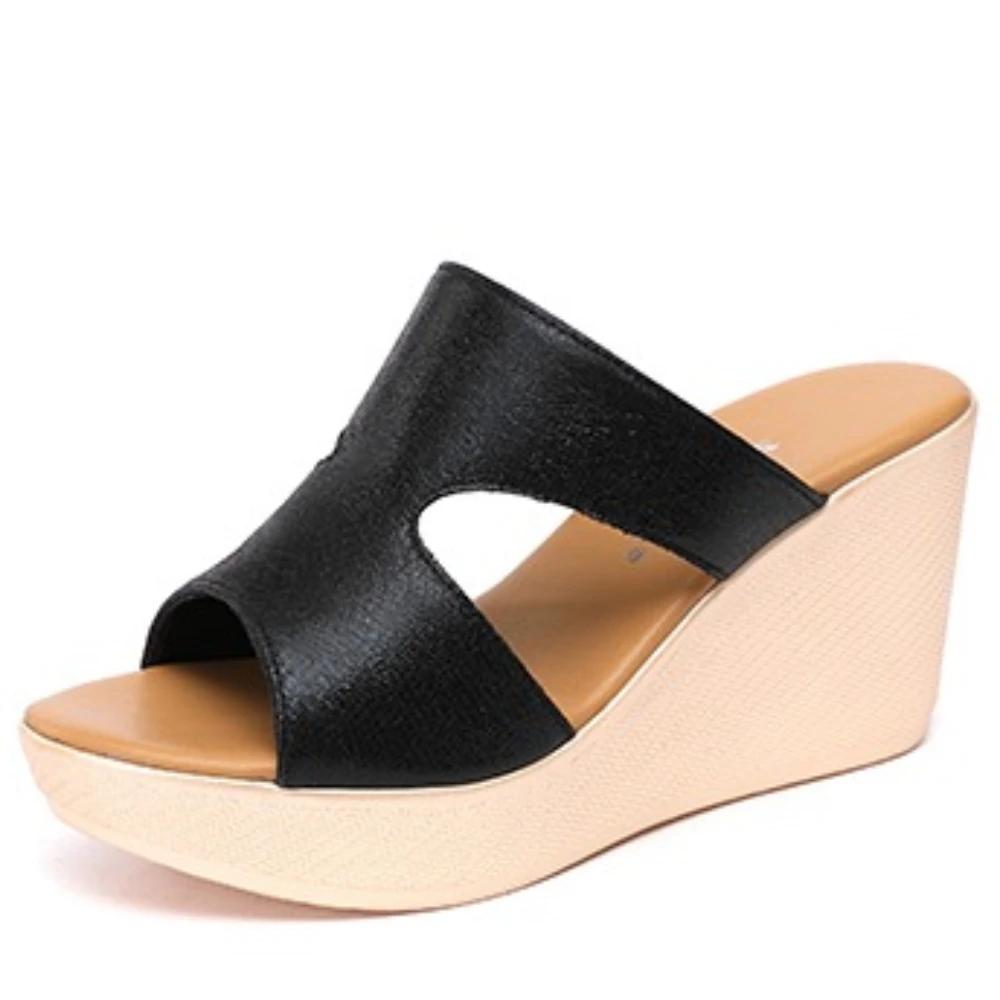 Летние туфли на танкетке женские туфли на платформе женские туфли на высоком каблуке кожаные шлепанцы женские сандалии женская обувь Zapatos De Mujer