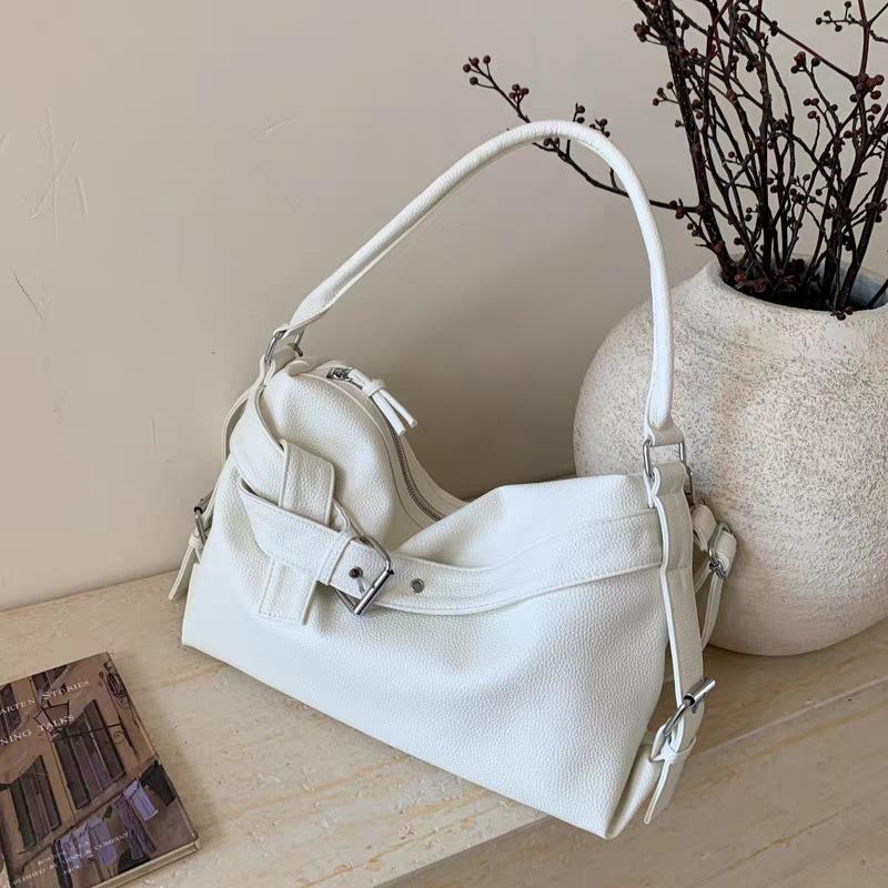 Large Capacity Motorcycle Tote Bag Women Faux Leather Shoulder Crossbody Handbag Casual Commuter Underarm Soft PU Travel Purse