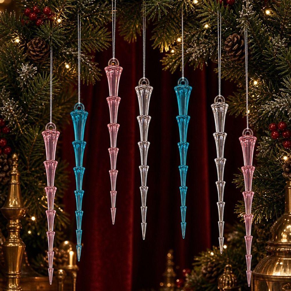 Acrylic Christmas Tree Pendants Twisted Water Drop Design Snowflake Ornaments Set Home Decoration