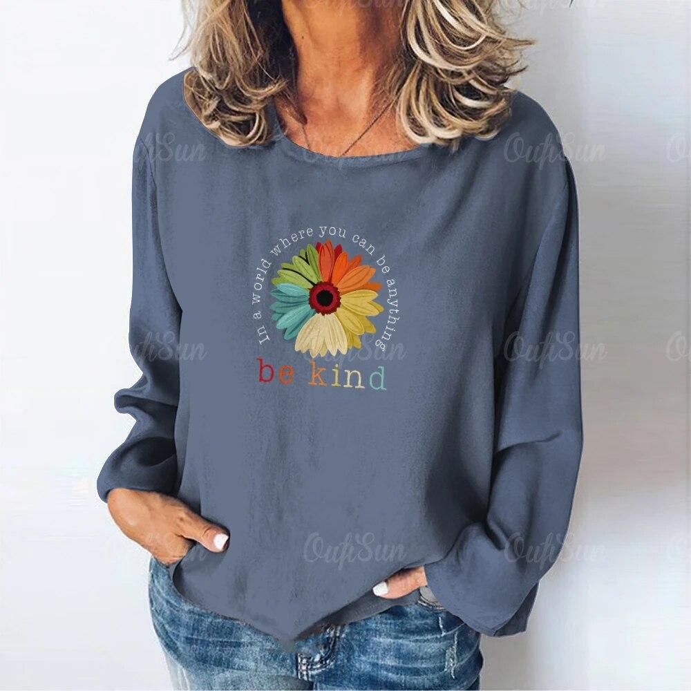 Женская футболка с длинным рукавом, винтажные топы с принтом, повседневные выходные, базовая футболка с круглым вырезом для девочек, женские футболки Y2k, осенняя одежда большого размера