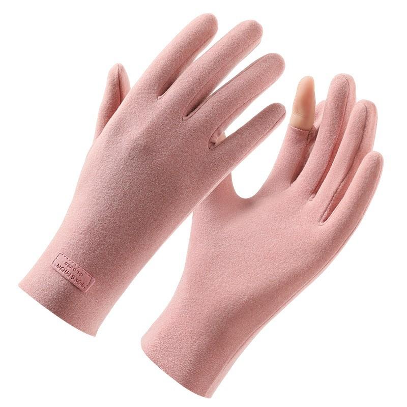 Warm Gloves Women's Autumn and Winter German Velvet Thin Windproof and Cold Leakage Finger Touch Screen Outdoor Sports Driving Cycling Gloves