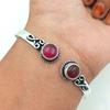 Розовый рубиновый драгоценный камень 925 пробы с серебряным покрытием Регулируемый браслет-манжета FTRW-C216