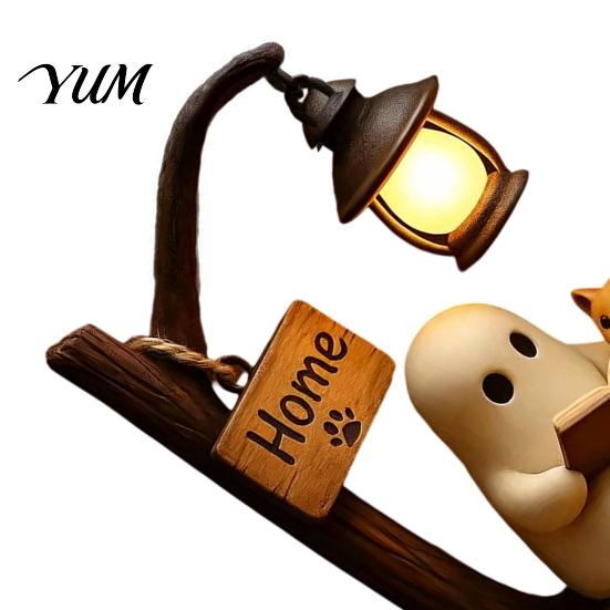 Mini Ghost Statue Halloween Reading Figurine, LED Light-up Street Light Resin with Statue, Cat Desktop Decoration for Holiday Party Book