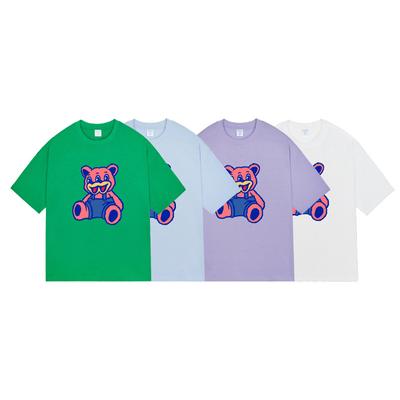 Новая летняя корейская уличная ретро-футболка с короткими рукавами и рисунком медведя