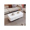 Table basse - MUVOE - Rectangulaire - Blanc et doré - 4 tiroirs - Design contemporain