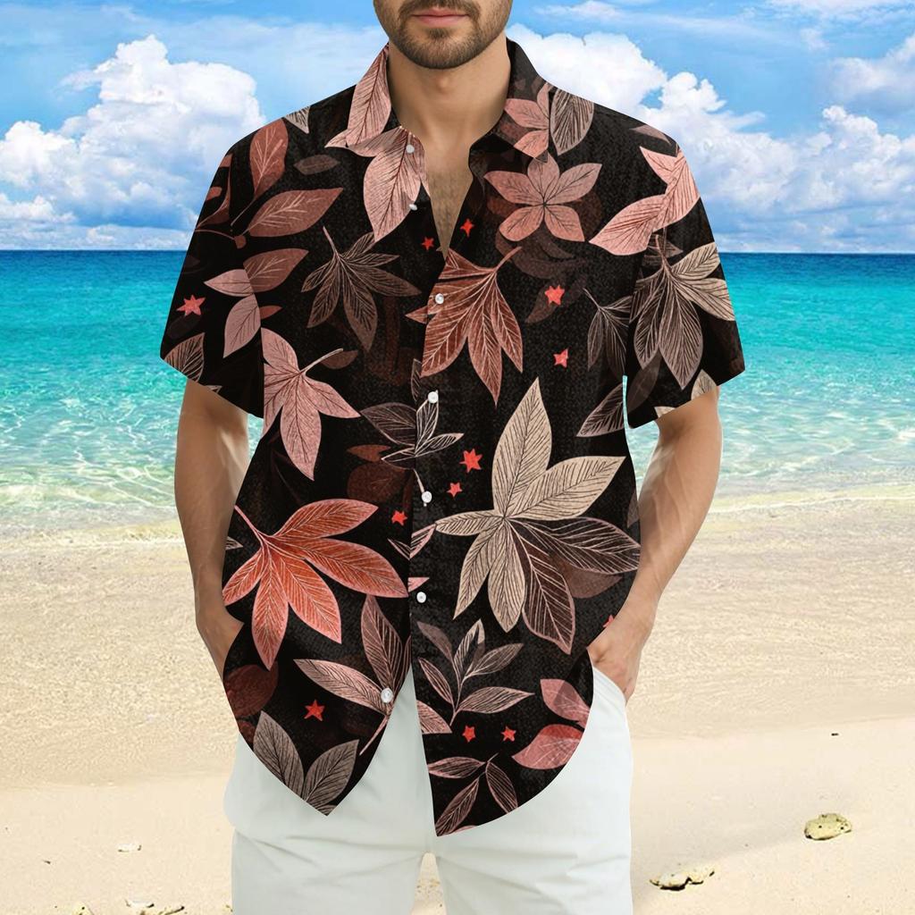 Мужская модная повседневная рубашка с коротким рукавом свободного кроя с гавайским принтом