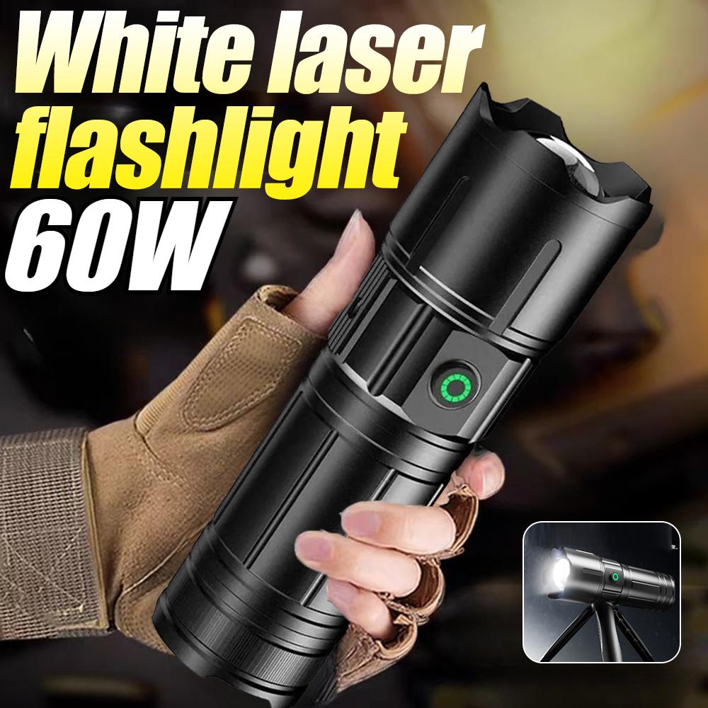 60w Super Bright 200m High Power LED Flashlight Torch Type-c Rechargeable Powerful Outdoor Self Defense Handlamp Camping Lantern