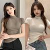 M-XL Elegant Slim Short Sleeve T-shirt For Women Solid Color Summer Half Turtleneck Soft Casual Versatile Bottoming Pullover Top