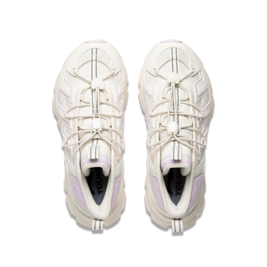 Li Ning Kids Sports Lifestyle Series Comfortable Fashion Non-Slip Wear-Resistant Mid-Top Casual Shoes Kids Casual Shoes Off-White Purple YKCU174-2