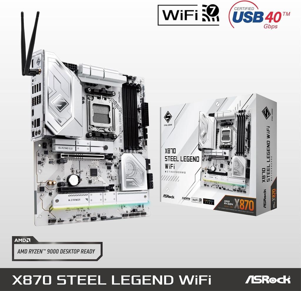 ASRock Motherboard X870 Steel Legend WiFi Compatible with AMD Ryzen 9000 Series CPU X870 Chipset ATX Motherboard Authorized Distributor (Soket AM5)
