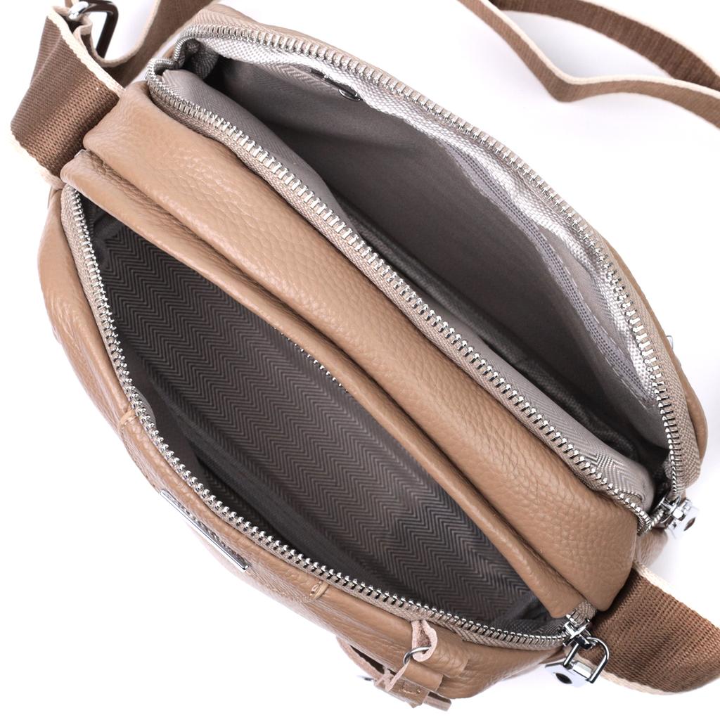 Everyday Bag with Two Compartments Made of Genuine Leather Vintage 22594 Beige