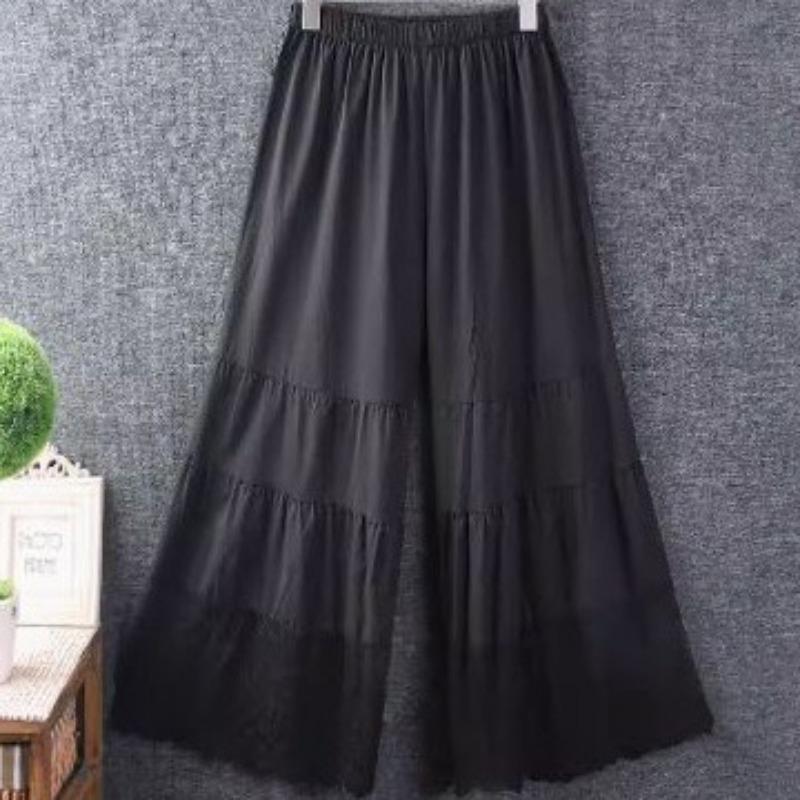 Сладкие и Свежие Укороченные Брюки Весной и Летом, Свободные Оверсайзные Вышитые Лоскутные Кружевные Однотонные Брюки Микро-клеш