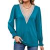 2024 European And American Autumn/Winter New Solid Color V-Neck Lace Splicing Loose Long Sleeve T-Shirt Top
