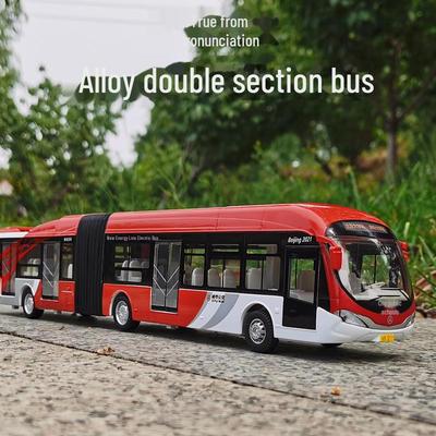 Игрушечный двухсекционный автобус Mingsheng City Alloy со звуком, светом и реалистичным произношением.
