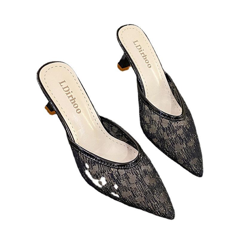 Модные туфли на высоком каблуке для женщин 2024 года, новые весенне-летние туфли с сетчатой отделкой, женские туфли на тонком каблуке для улицы