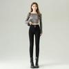 Winter velvet thickened high waist thin 1 button small foot jeans women's warm elastic pencil pants