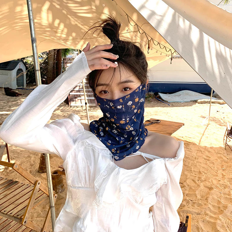 Summer Women Thin Sunscreen Veil Silk Scarf Neck Guard Mask Women Ear Hook Style Gauze Scarf Full Face Sun Protection Masks