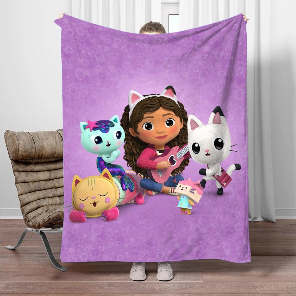 Cartoon G-Gabbys-Dollhouse Soft Flannel Blankets Keep Warm Throw Blanket Comfortable Blanket for Picnic Beds Sofa Home Bedroom