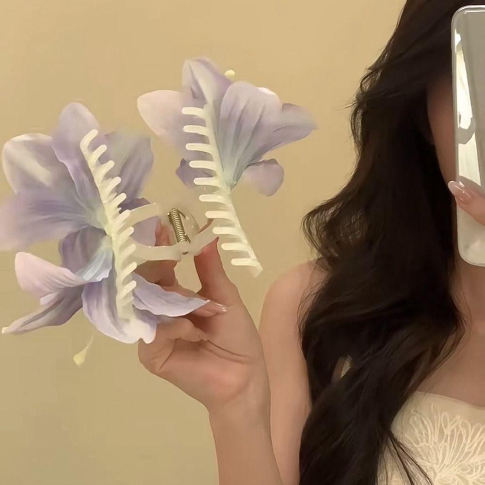 Bohemia Barrettes Lilium Flower Hair Claw Large Shark Clip Ponytail Clip Calla Hair Clip Headdress Cute Hairpin Big Hair Claw