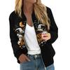 Женская модная повседневная куртка на молнии с длинным рукавом с принтом и круглым вырезом