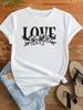(Asian Size) Women Love Flower Letter Trend Cute 90s Short Sleeve Fashion Clothing Casual Tshirt Female Print Lady Tee Top Graphic T-shirts