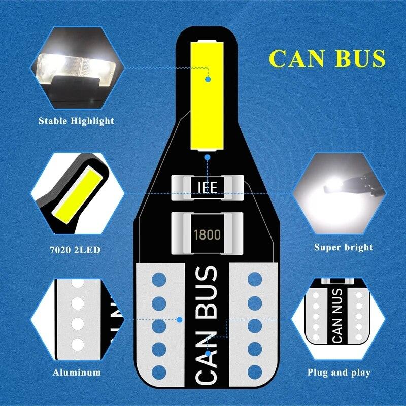 10 шт. T10 W5W LED Canbus Лампа 194 168 7020 Cob 2SMD Автомобильные Салонные Огни Лампа для Чтения Клиновая Лампа Белый Без Ошибок