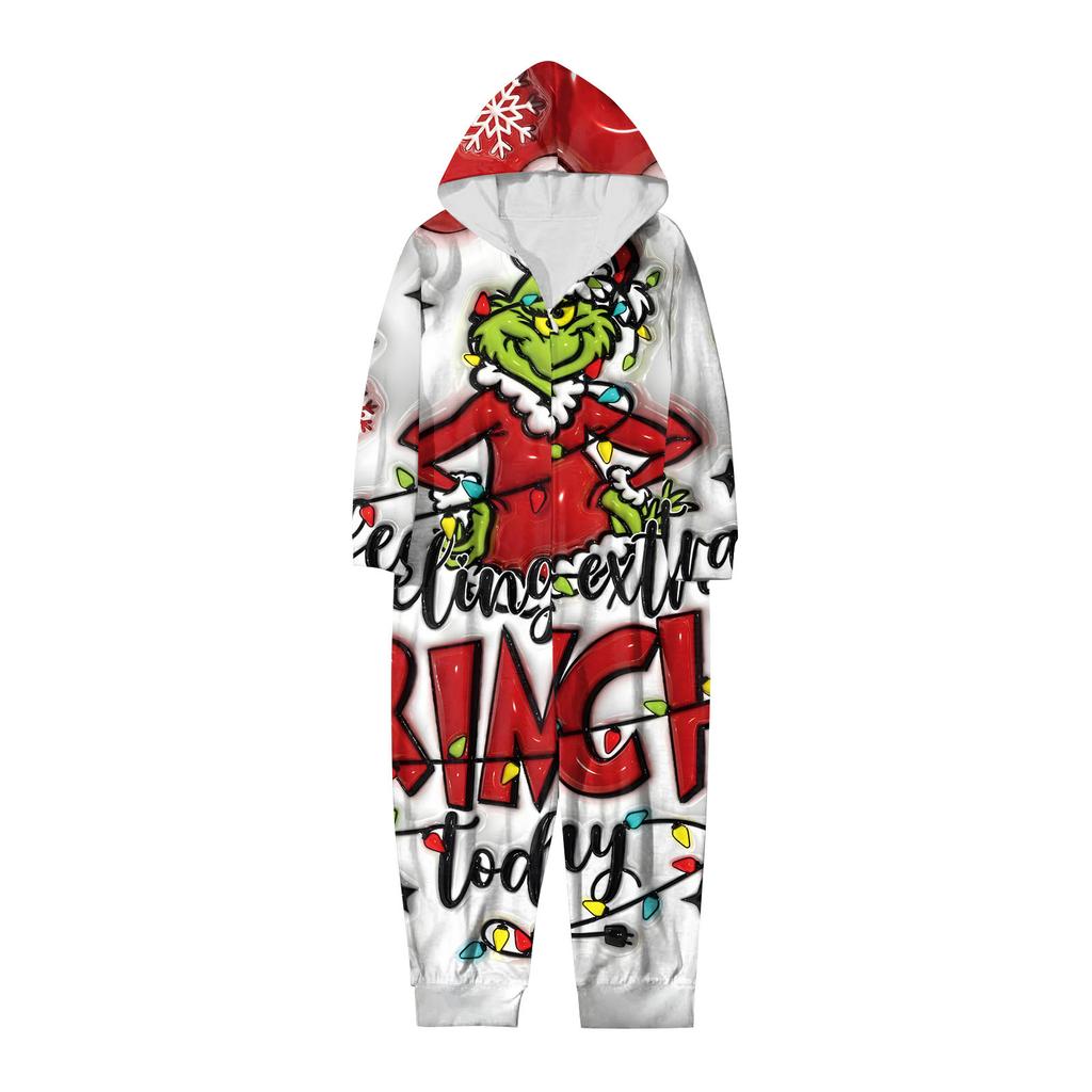 Parent-Christmas Printed Parent-Child Hooded Zip One-piece Homewear