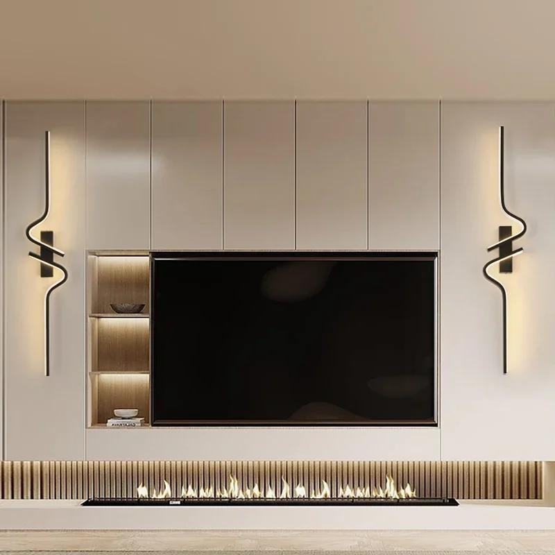 LED Wall Lamp Black 60/80/100cm Warm Light Wall Switch Indoor Decorative For Bedroom Hallway Living Room Sofa Background Lamps