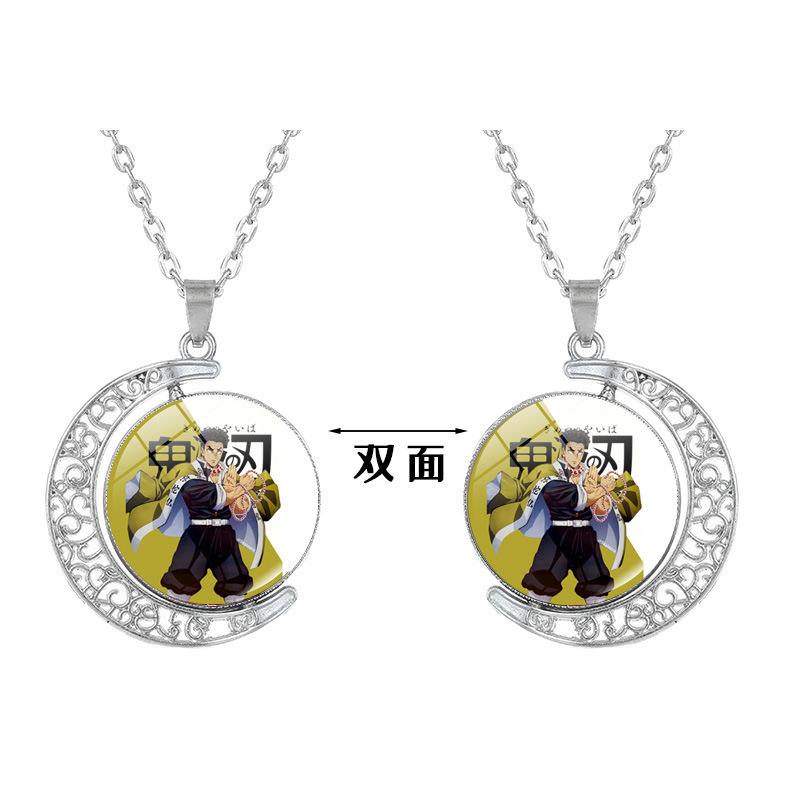 1Pc Demon Slayer Double Sided Rotating Moon Necklace, Anime Character Time Gem Pendant