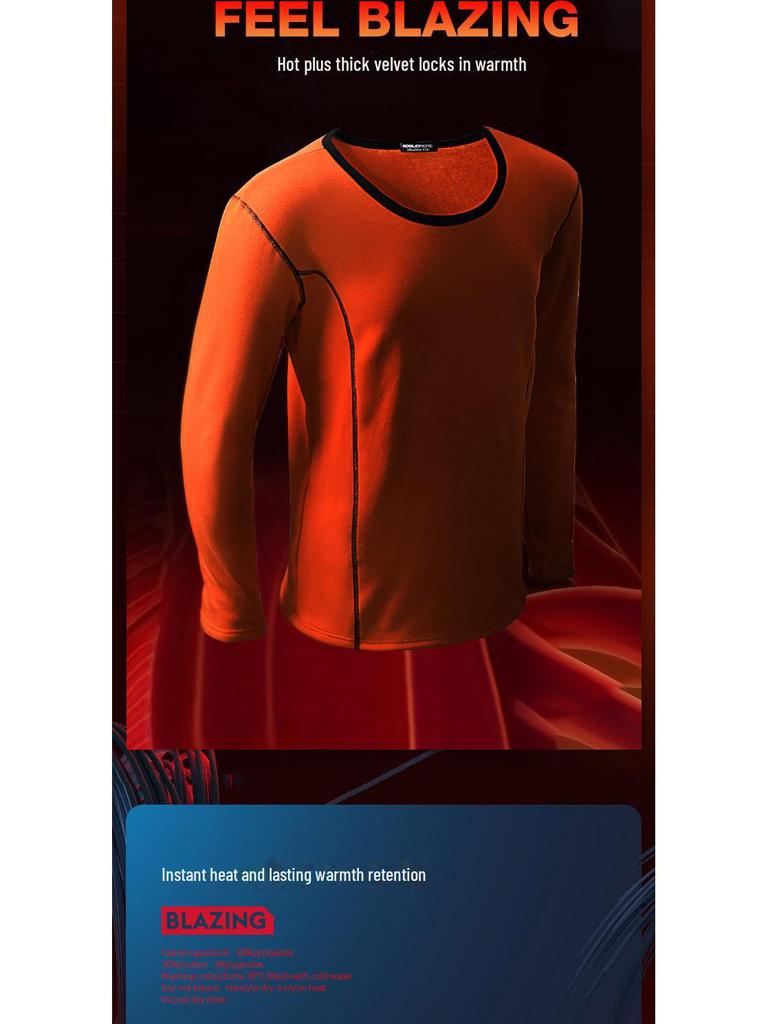 Мужской комплект термобелья из хлопка - круглый вырез, плюшевая подкладка, удобный зимний базовый слой сверху и снизу.