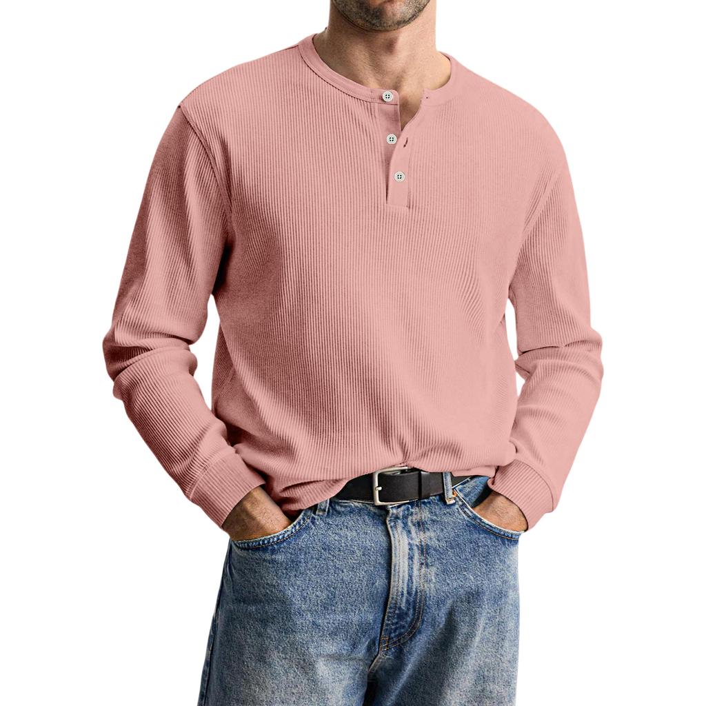 Мужская повседневная трикотажная рубашка на пуговицах с длинным рукавом