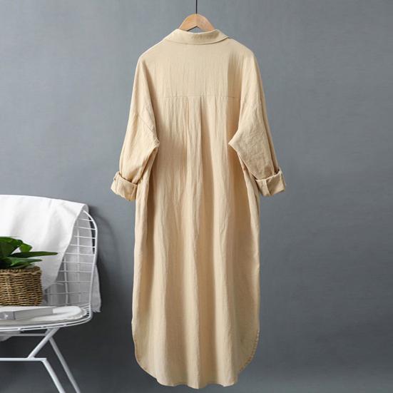 Women Shirt Lapel Long Sleeve Single Breasted Shirt Solid Color Loose Fit Mid-length Shirt Sunscreen Casual Shirt