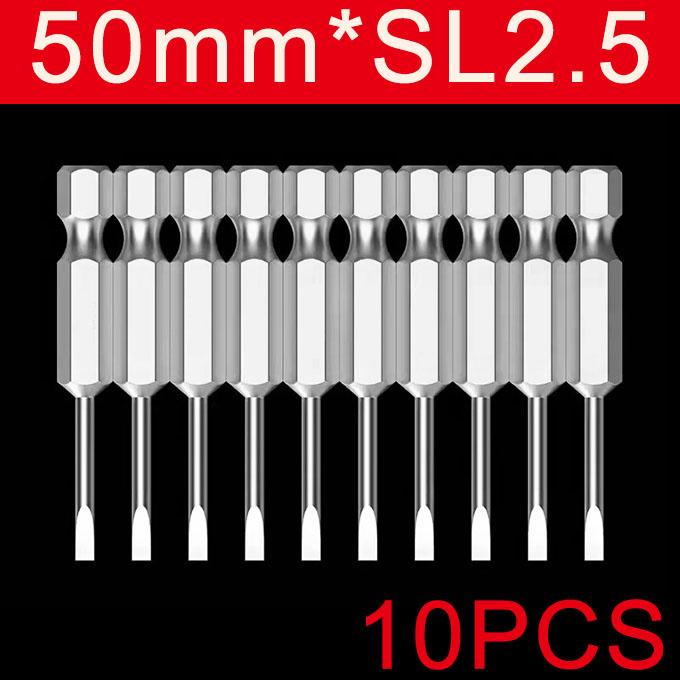 6/10 шт. 50 мм 2,0-6,0 мм плоская головка шлицевая отвертка биты сплав S2 1/4" магнитный ручной инструмент отвертка сверло