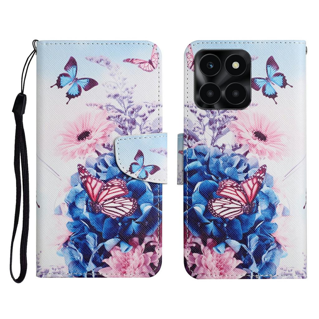 Protective Case for Honor X6c 4G/X6b 4G/X6a 4G/X5b/X5b Plus Pattern Printing Leather Folio Phone Cover with Wrist Strap