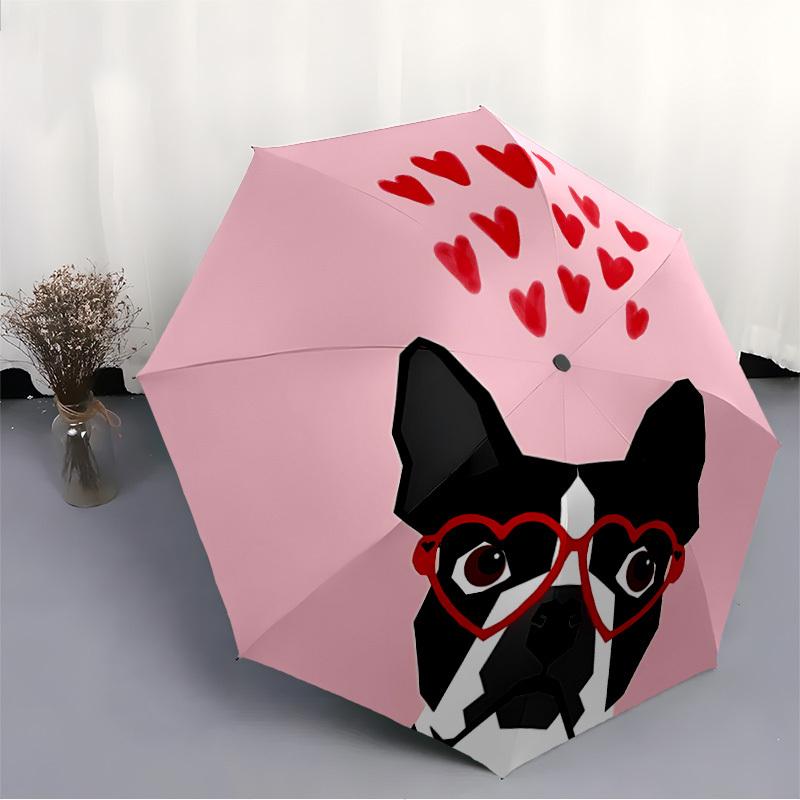 1pc Heart Glasses Dog Automatic Folding Umbrella - 8-Rib Durable Iron Frame, Compact Portable for Daily Travel yy251205066