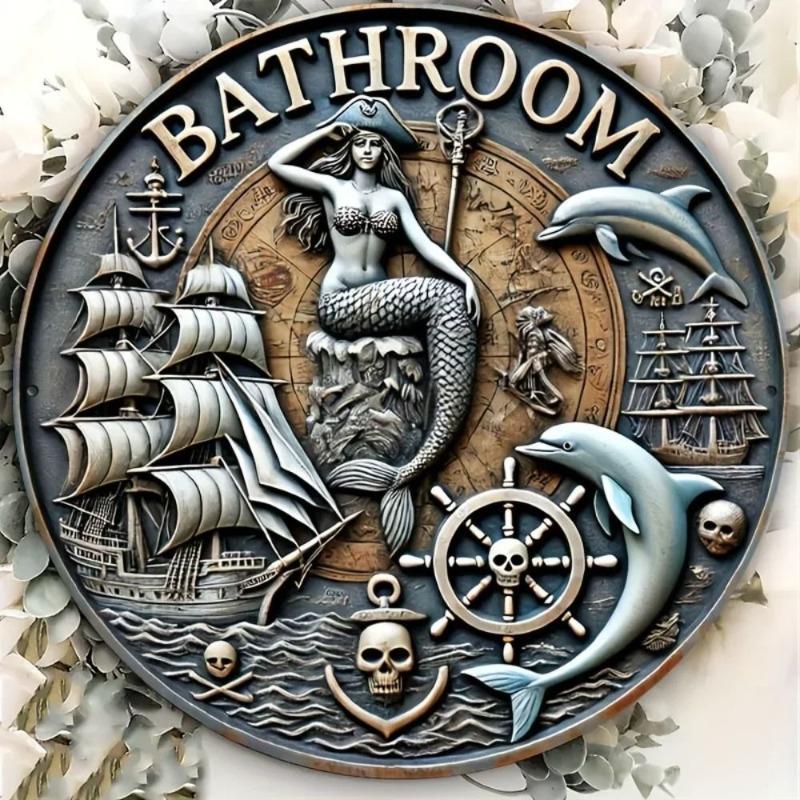 Witch Broom Halloween Sign, Round Aluminum Wall Plaque 20x20cm